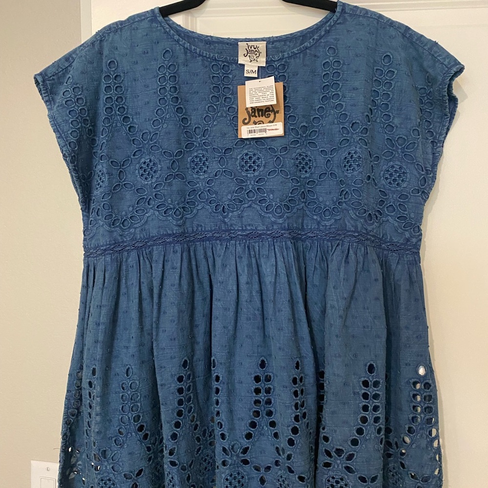Navy Eyelet Blouse
